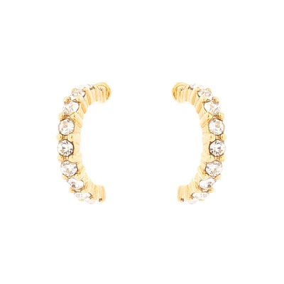 C LUXE by Claire's 18kt Gold Plated Crystal Half Hoop Earrings