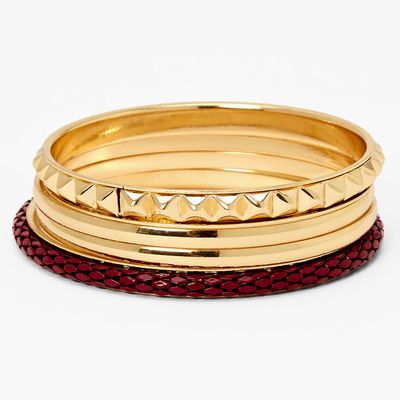 Gold & Brown Textured Bangle Bracelets - 4 Pack