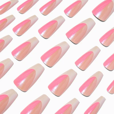 Hot Pink Shadow French Squareletto Vegan Faux Nail Set - 24 Pack