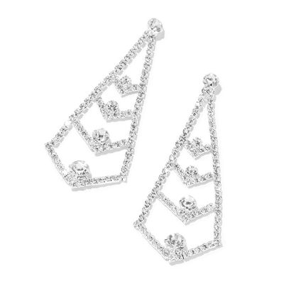 Silver Pyramid Chandelier Drop Earrings