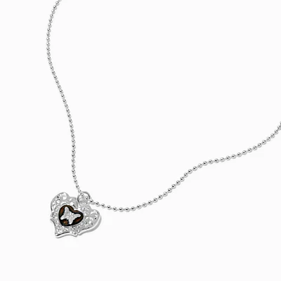 Silver-tone Mood Butterfly Heart Pendant Necklace