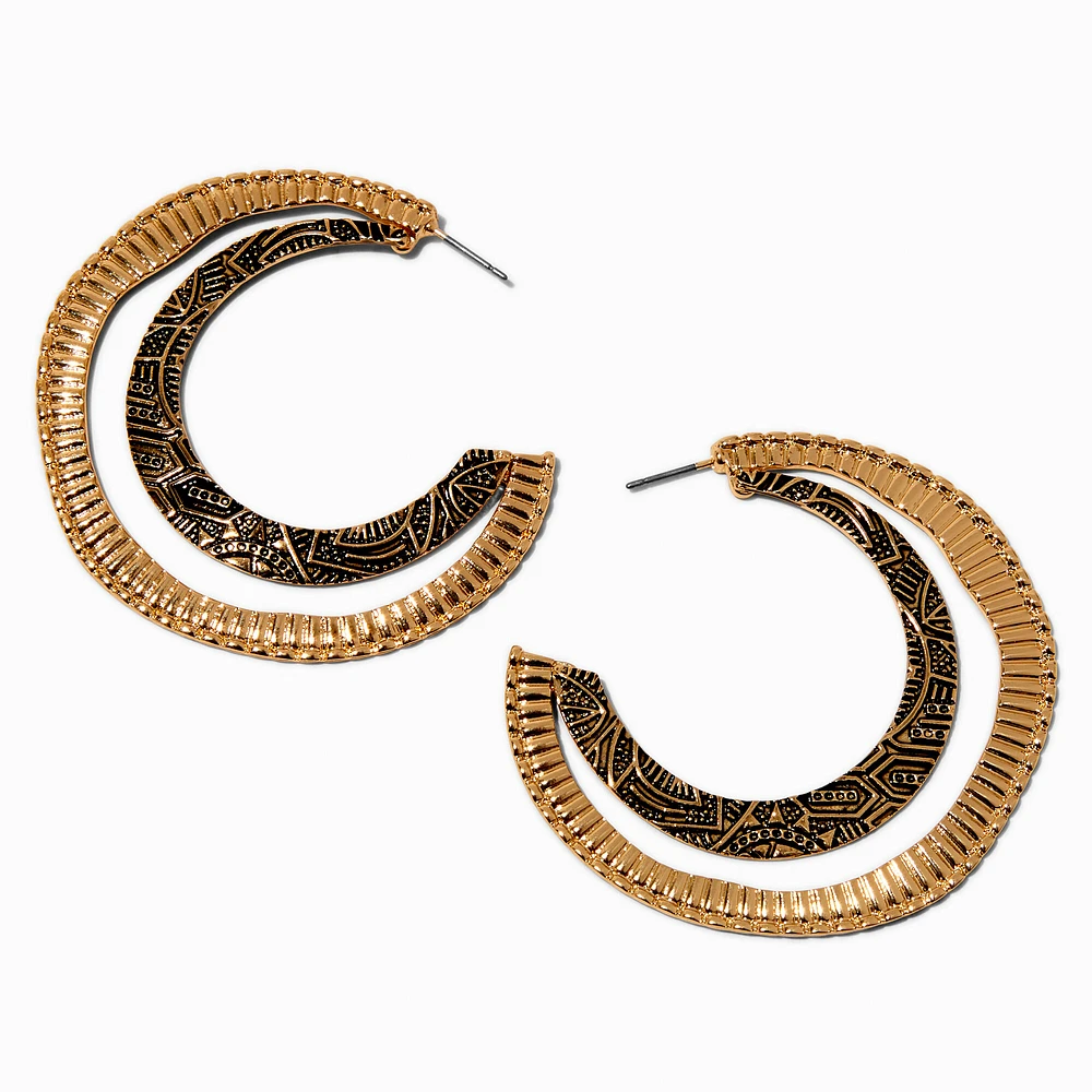 Gold-tone Boho Textured Hoop Earrings