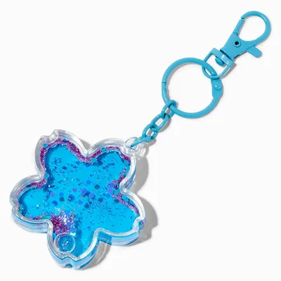 Blue Daisy Flower Water-Filled Glitter Keychain