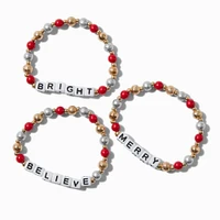 Claire's Club Holiday Bead Word Stretch Bracelets - 3 Pack