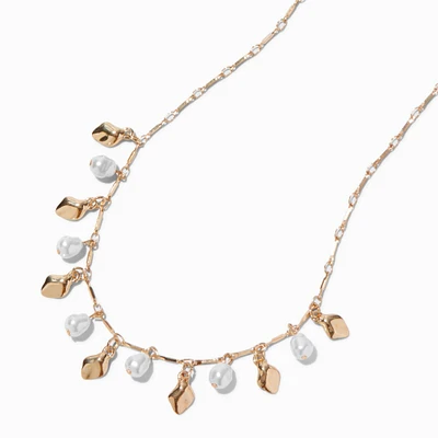 Gold-tone Pearl Dangle Necklace