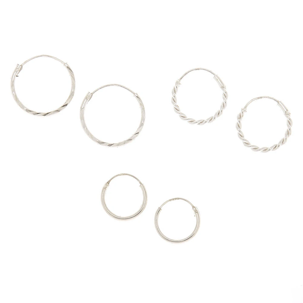 Sterling Silver Graduated Hoop Earrings - 3 Pack