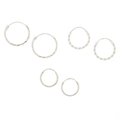 Sterling Silver Graduated Hoop Earrings - 3 Pack