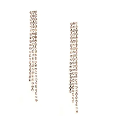 Silver Rhinestone 3" Chain Drop Earrings