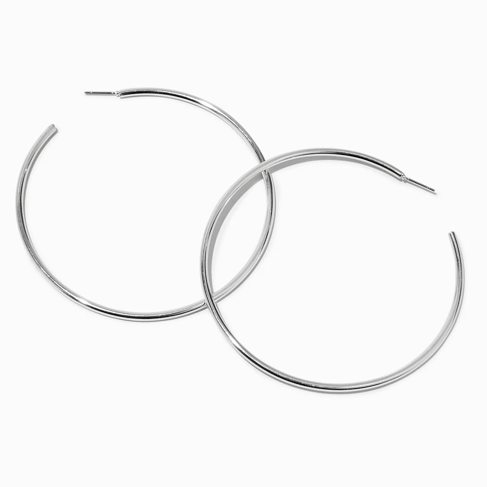 Silver-tone 80MM Tubular Hoop Earrings