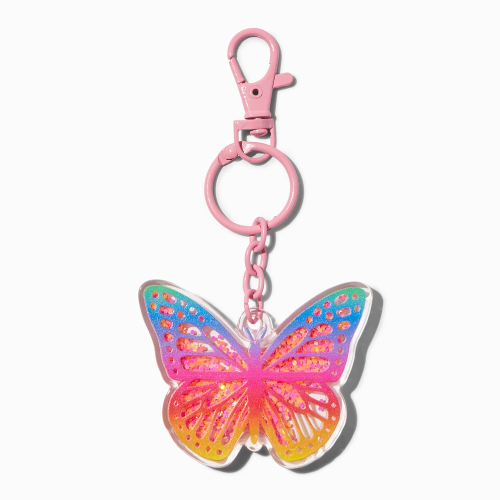 Rainbow Butterfly Water-Filled Glitter Keychain