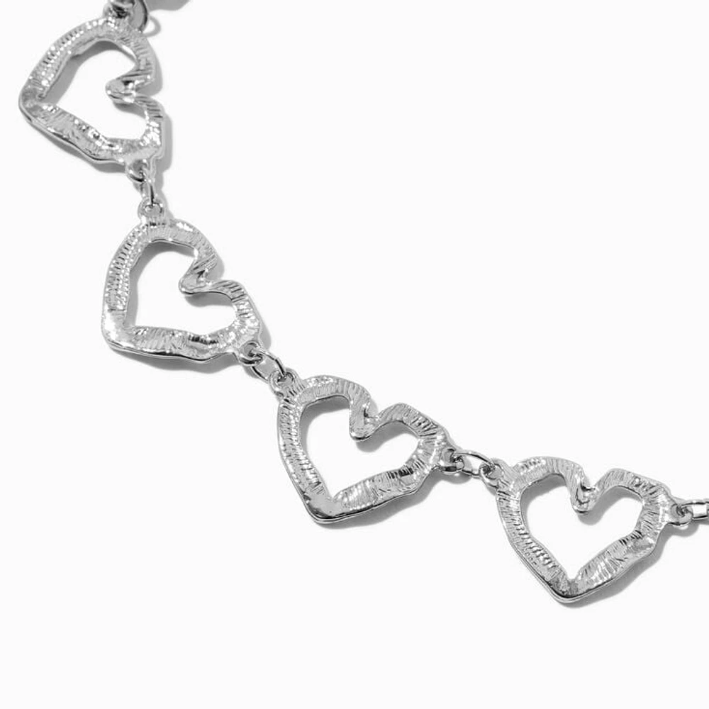 Silver-tone Textured Heart Chain Necklace