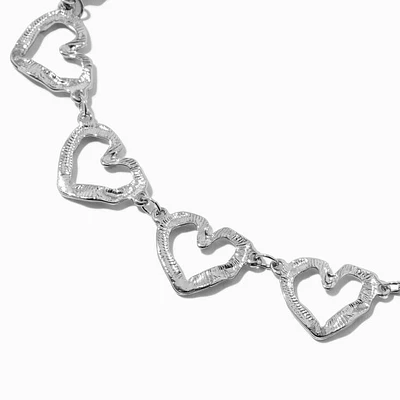 Silver-tone Textured Heart Chain Necklace