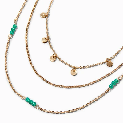 Green Beaded Gold-tone Multi-Strand Necklace