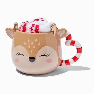 Reindeer Ceramic Mug & Socks Set - 2 Pack