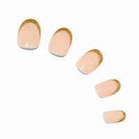 Gold Glitter French Tip Medium Oval Vegan Faux Nail Set - 24 Pack