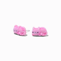 Pink Fuzzy Cat Sterling Silver Post Stud Earrings