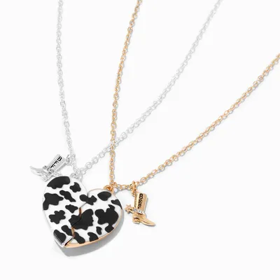 Best Friends BFF Boot Cow Print Split Heart Pendant Necklaces - 2 Pack