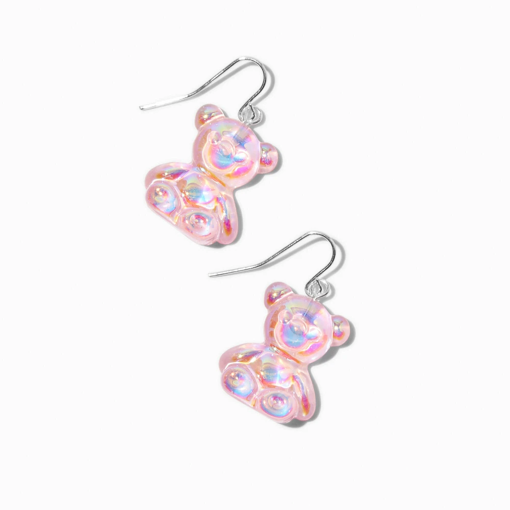 Pink Holographic Teddy Bear Drop Earrings