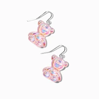 Pink Holographic Teddy Bear Drop Earrings