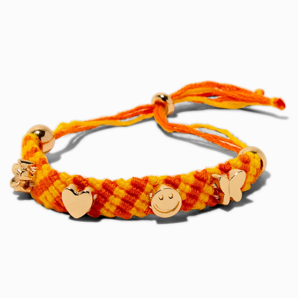Gold-tone Charm Yellow & Orange Woven Bolo Bracelet