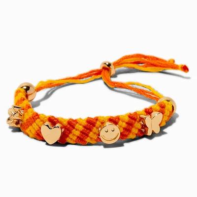 Gold-tone Charm Yellow & Orange Woven Bolo Bracelet