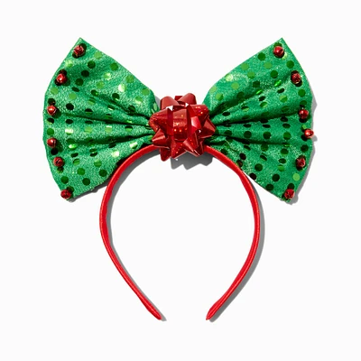 Big Green Bow Jingle Bells Headband