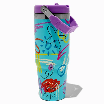 Aqua Doodle Flip Straw Top Handle Stainless Steel Water Bottle