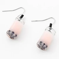Silver 1" Bubble Tea Drop Earrings - Light Pink