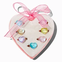 Claire's Club Valentine's Day Conversation Heart Rings - 7 Pack