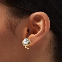 Gold-tone Pearl Knot Clip-On Earrings