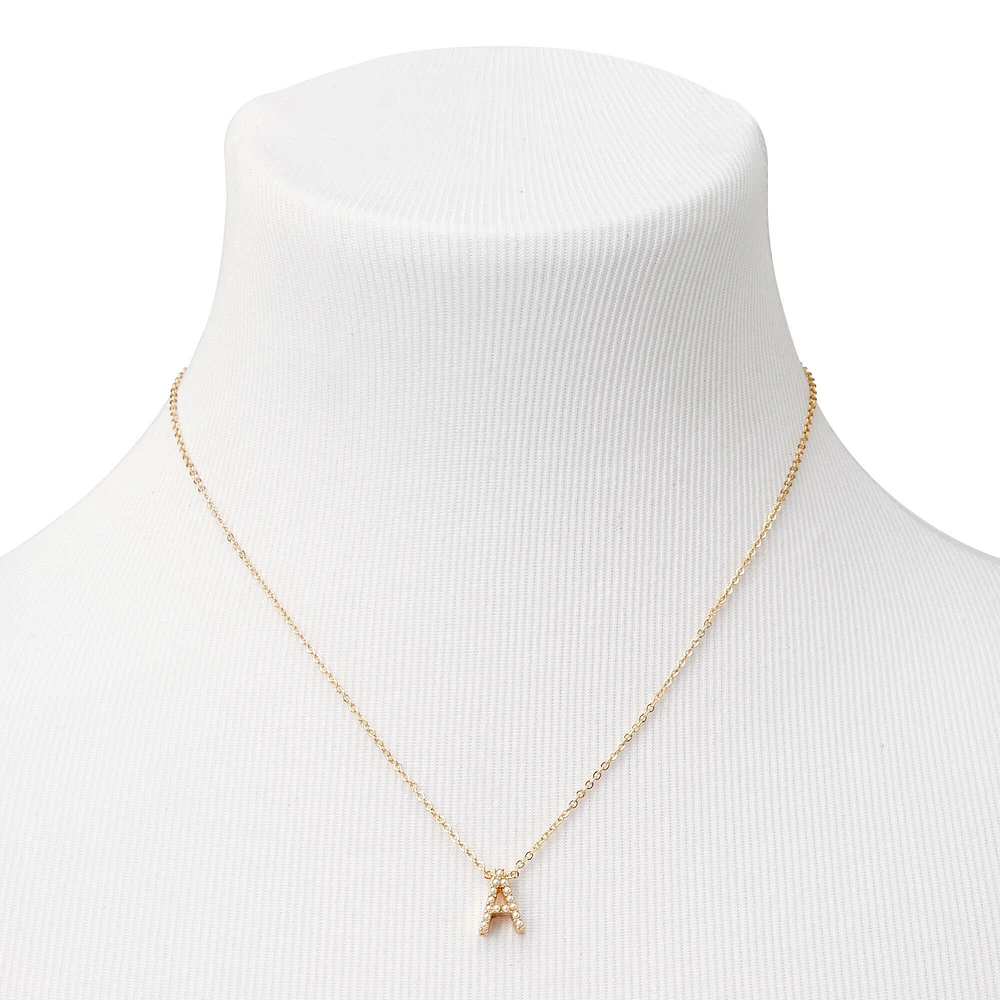 Gold-tone Mini Pearl Initial Pendant Necklace - A