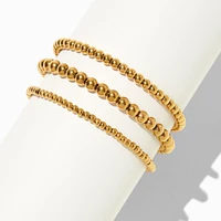 Gold-tone Stainless Steel Graduated Ball Stretch Bracelets - 3 Pack