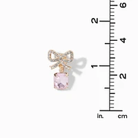 Gold-tone Pink Crystal Bow 1" Clip-On Drop Earrings