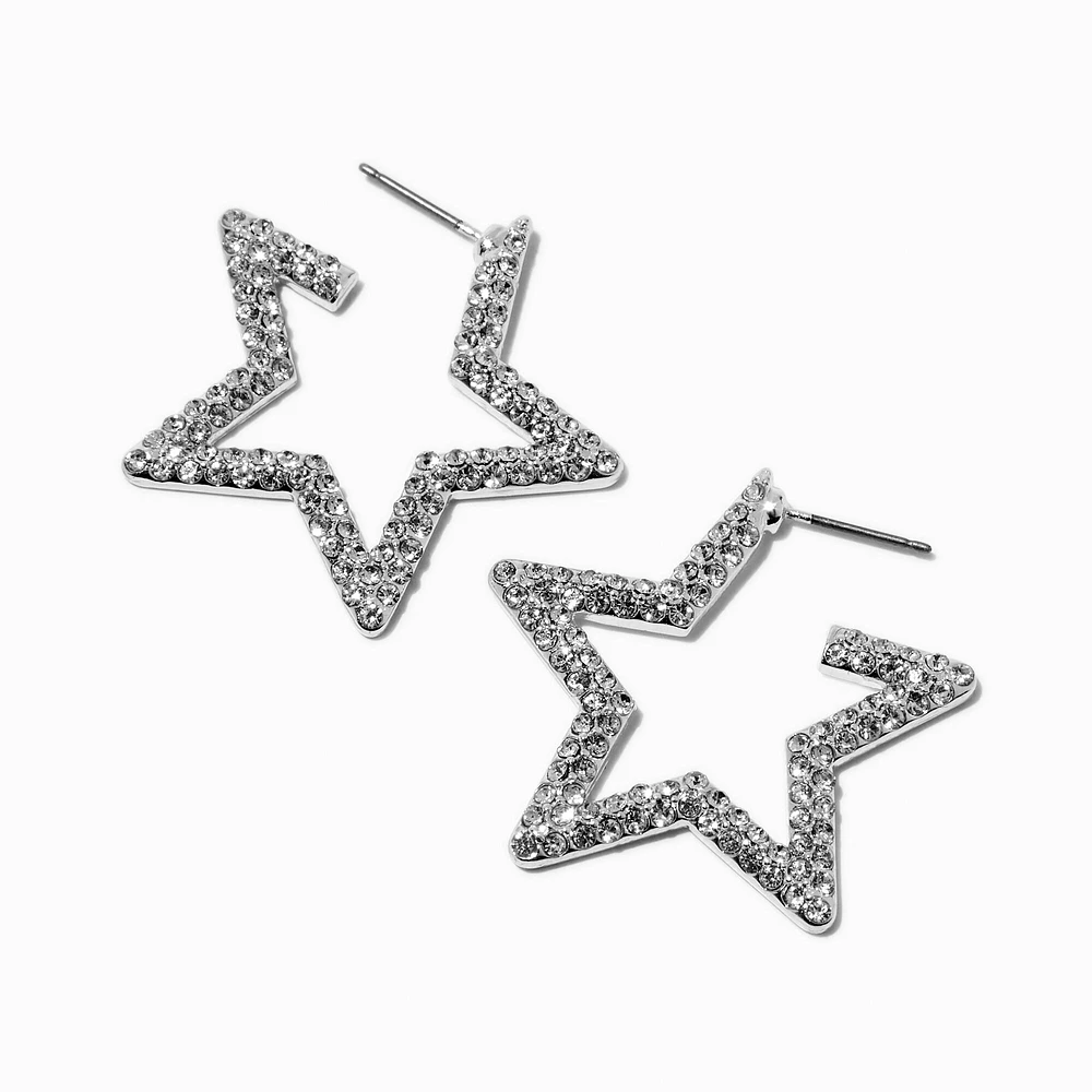 Silver-tone Pavé Star Hoop Earrings