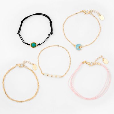 Gold Mood Chain & Cord Bracelet Set - 5 Pack