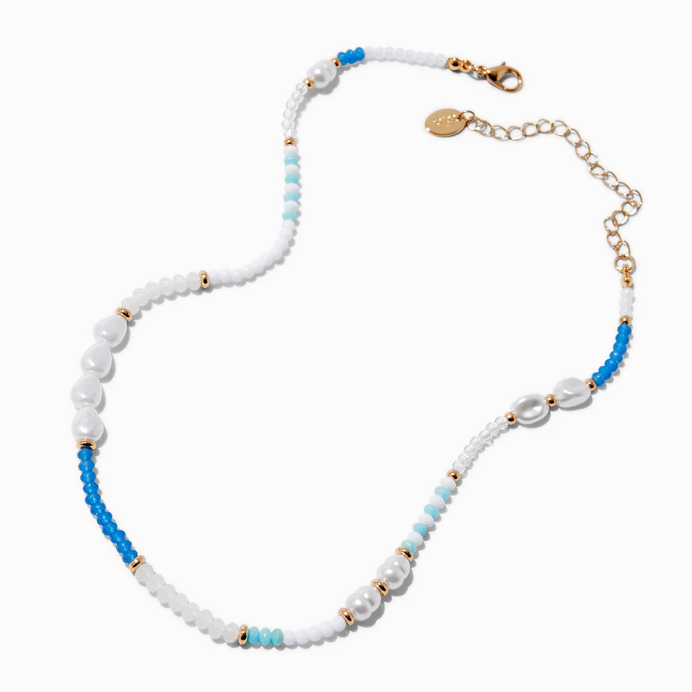 Pearl & Blue Beaded Chain Necklace