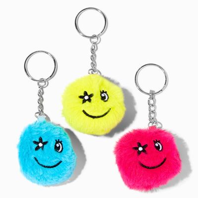 Best Friends Pom Pom Star Happy Face Keychains - 3 Pack