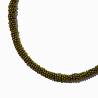 Olive Green Seed Bead Tube Choker Necklace