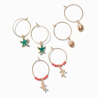 Gold-tone Coral Sea Shell Hoop Earrings - 3 Pack