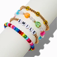 Happy Face ''Smile'' Beaded Stretch Bracelets - 4 Pack