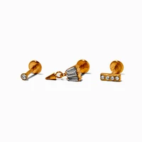 Gold-tone Titanium  Crystal 18G Threadless Cartilage Earrings - 3 Pack