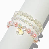 Iridescent Seashell Beaded Stretch Bracelets - 3 Pack