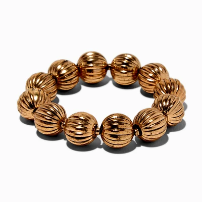 Gold-tone Ribbed Ball Beaded Stretch Bracelet