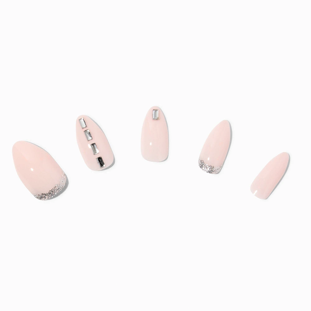 Nude Sequin Bling Stiletto Vegan Faux Nail Set - 24 Pack