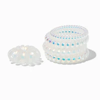 Iridescent White Spiral Hair Ties - 5 Pack