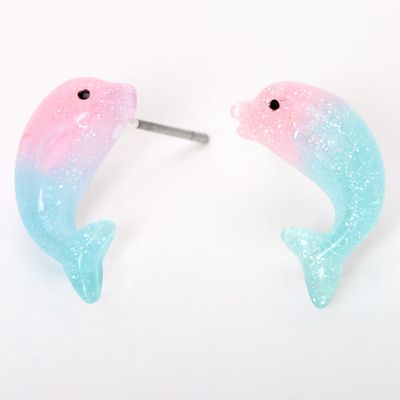 Silver Pastel Ombre Dolphin Stud Earrings