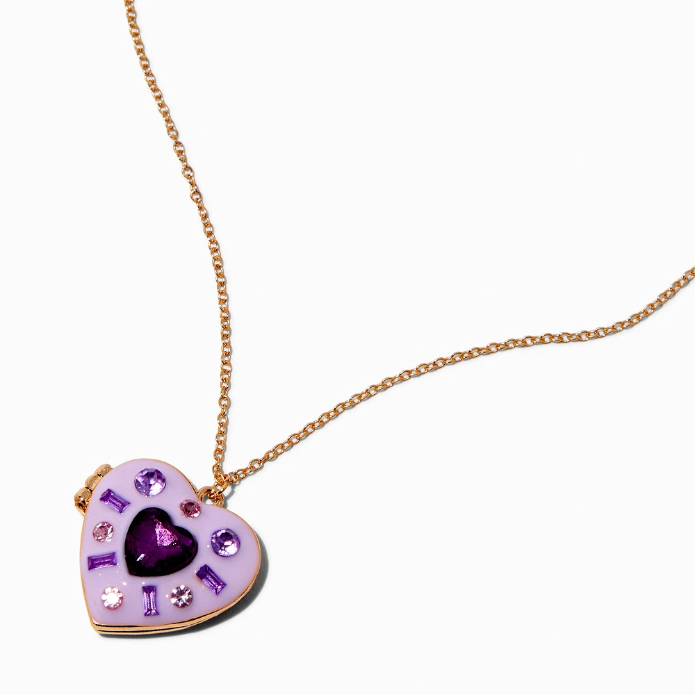 UV Color-Changing Purple Mosaic Heart Locket Pendant Necklace