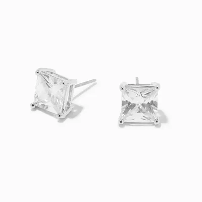 Silver Cubic Zirconia Square Stud Earrings - 8MM