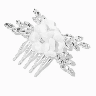 White Flower & Rhinestone Leaf Hair Comb