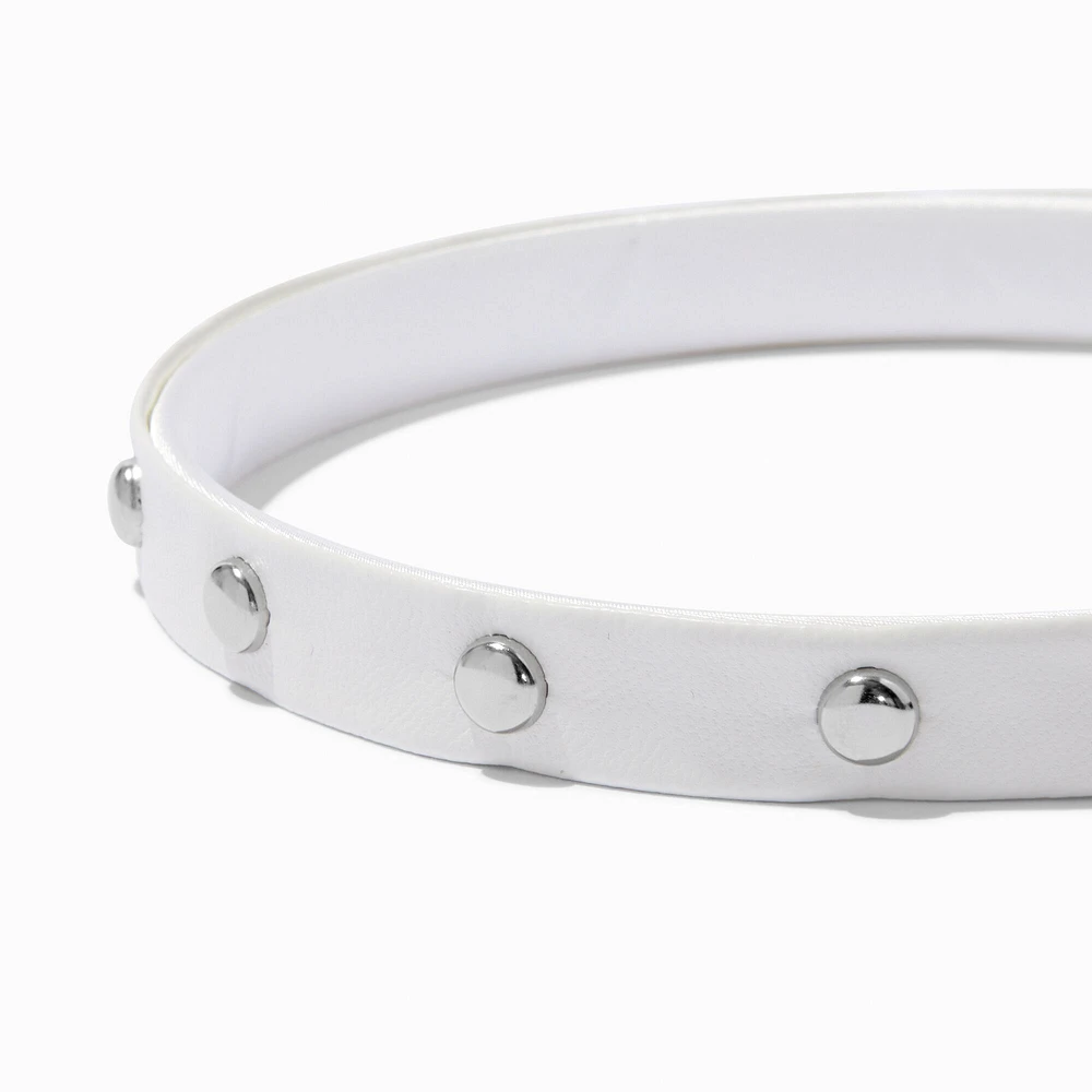 Studded White Faux Leather Headband